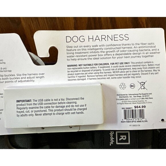 Reddy XL/XXL Dog Harness w/Fiber Optic Light Unisex Black - Picture 6 of 7